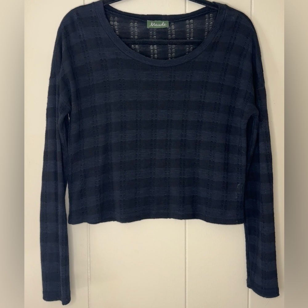 Maude Cotton Blend Light Waffle Weave Long Sleeve Light Sweater Shirt Small